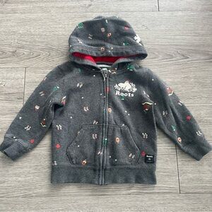 Roots Canada Kids Gray Full Zip Hoodie Christmas print